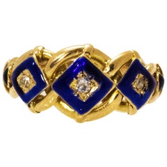 Edwardian Diamond and Enamel 18 Carat Gold Ring