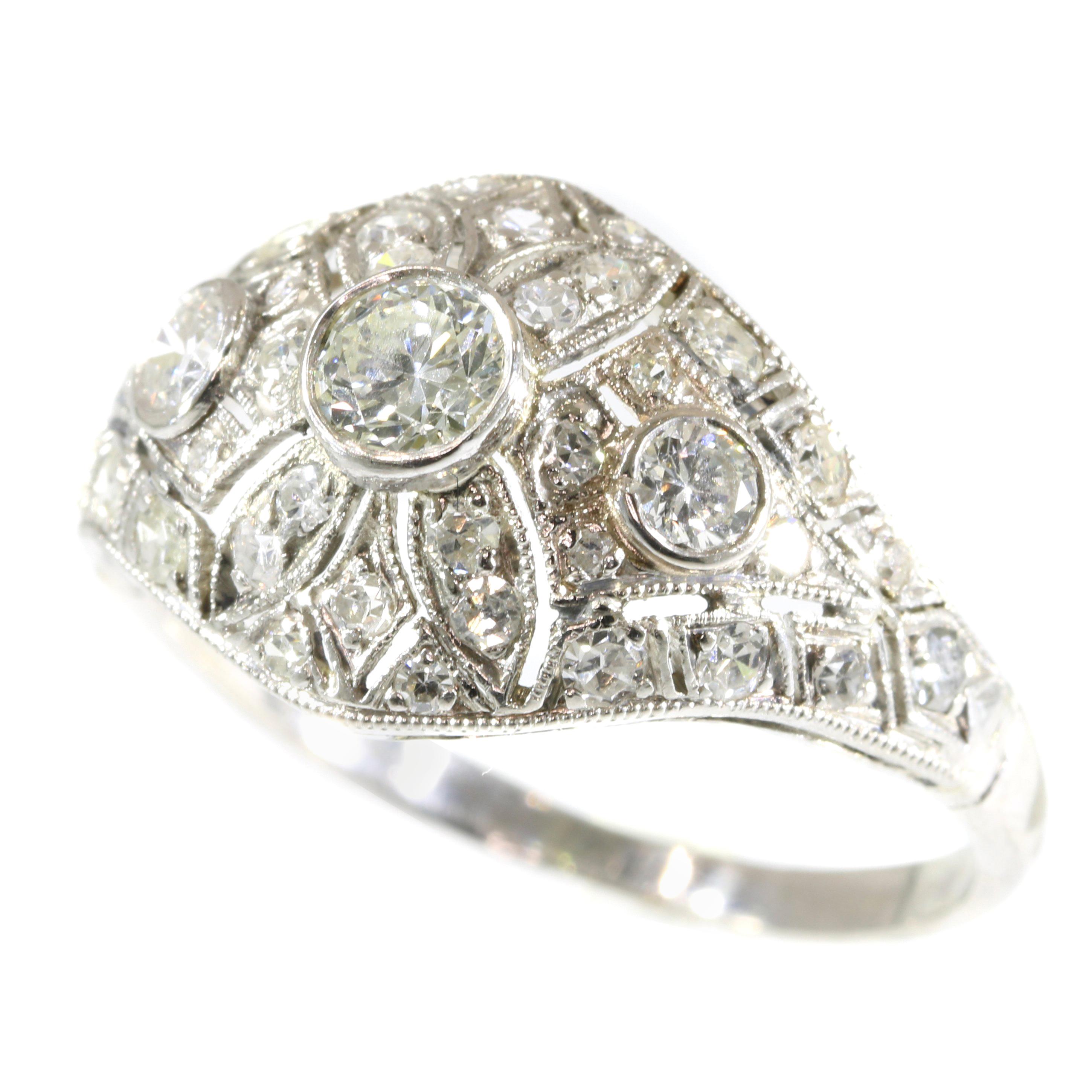 Stunning Vintage Platinum 1.74 Carat Diamond Engagement Ring Slightly Domed For Sale