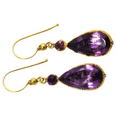 Antique Mid-19th Century Amethyst Gold Earrings