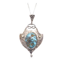 Arts & Crafts Turquoise Matrix Pearl Pendant by Murrle Bennett