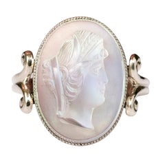 20th Antique Moonstone Cameo White Gold Ring