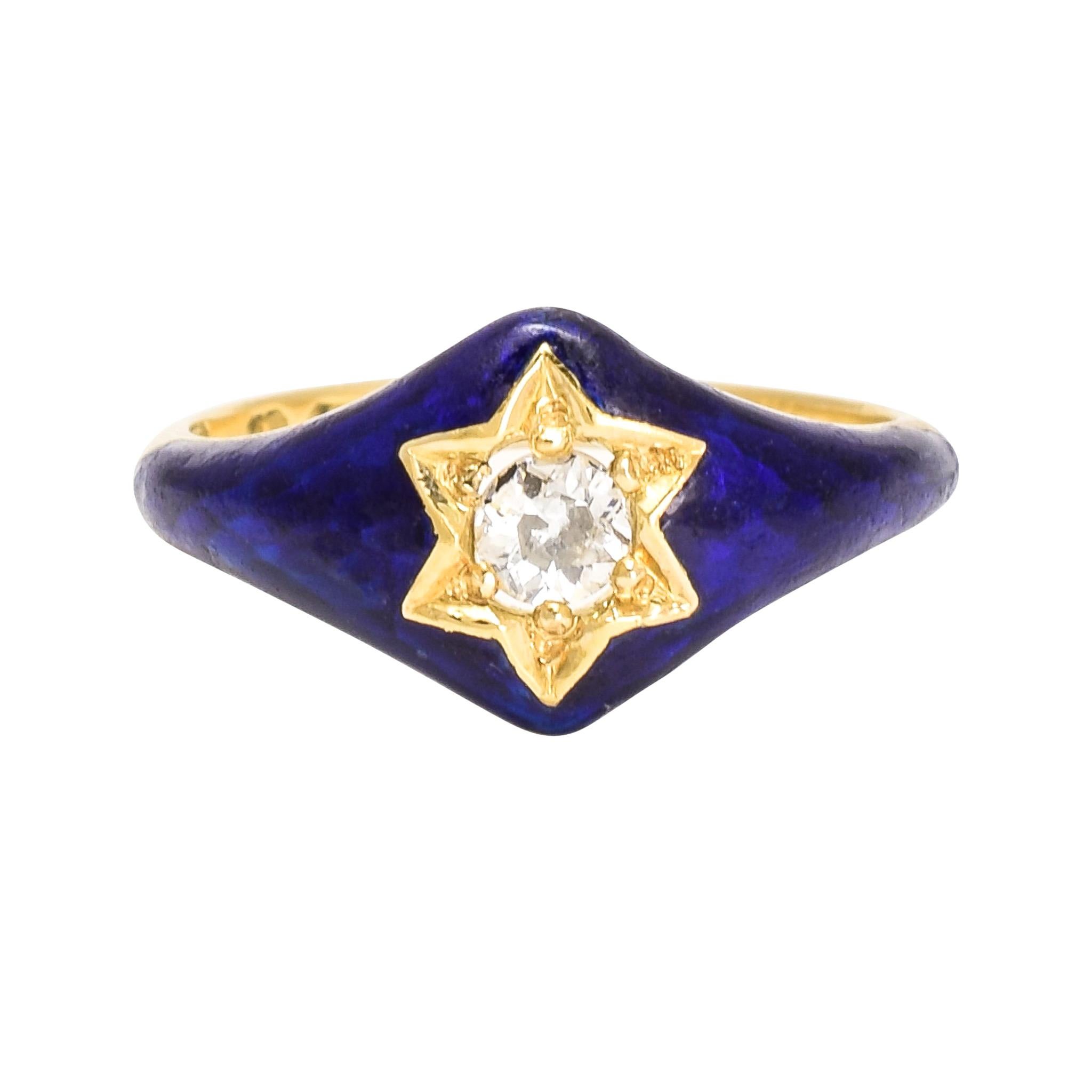 Antique Victorian Blue Enamel Diamond Star Ring