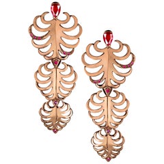 Ana de Costa Rose Gold Pink Sapphire Ruby Pear Drop Carved Earrings