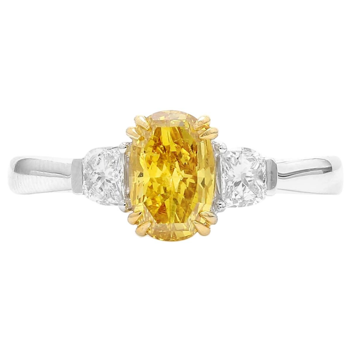 GIA Natural Fancy Deep Orangy Yellow Oval Diamond Cocktail Engagement Ring For Sale