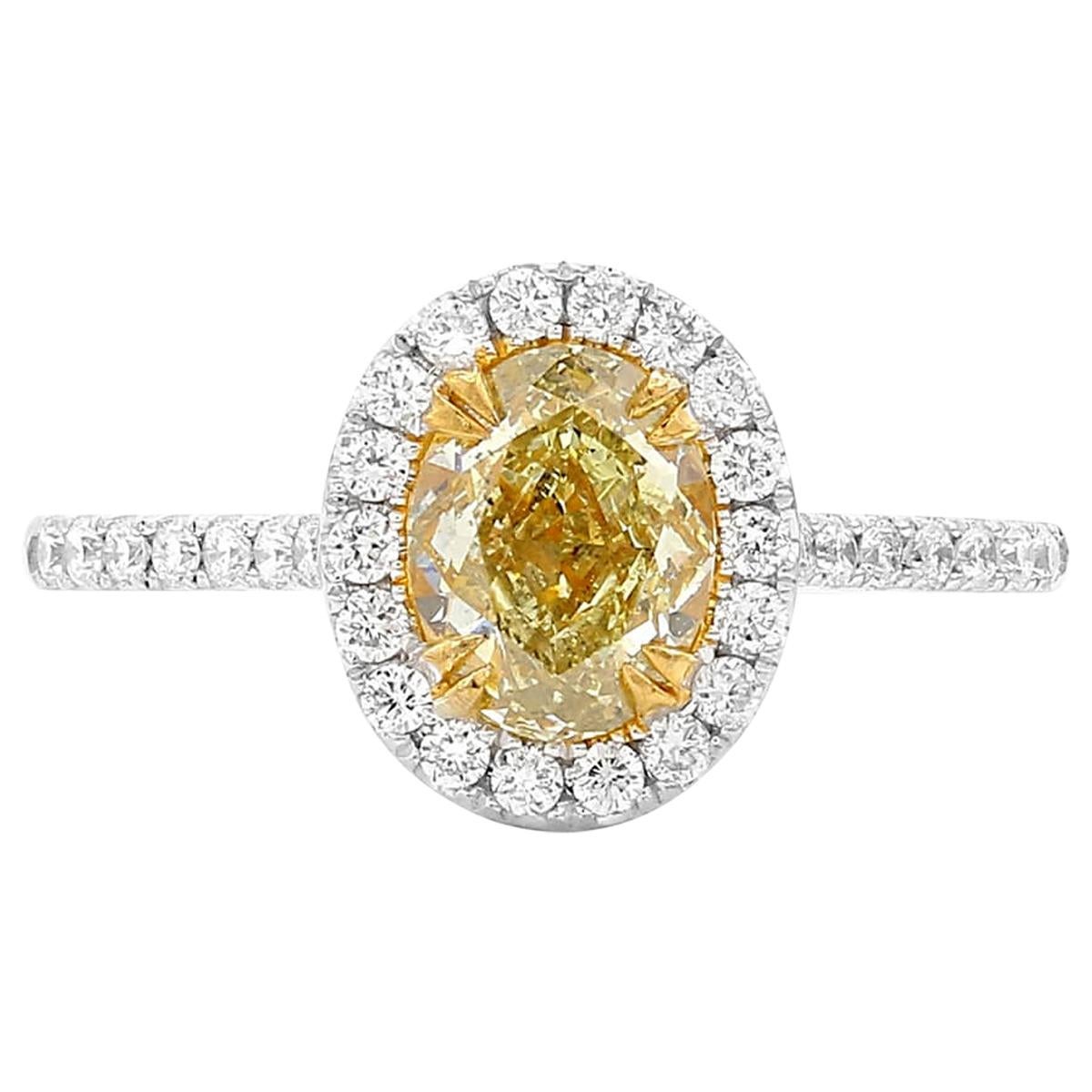GIA Natural Fancy Yellow Oval Diamond White Gold Cocktail Dress Engagement Ring  For Sale