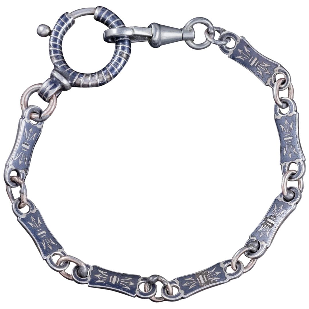 Antique Victorian Silver Niello Bracelet, circa 1900 im Angebot
