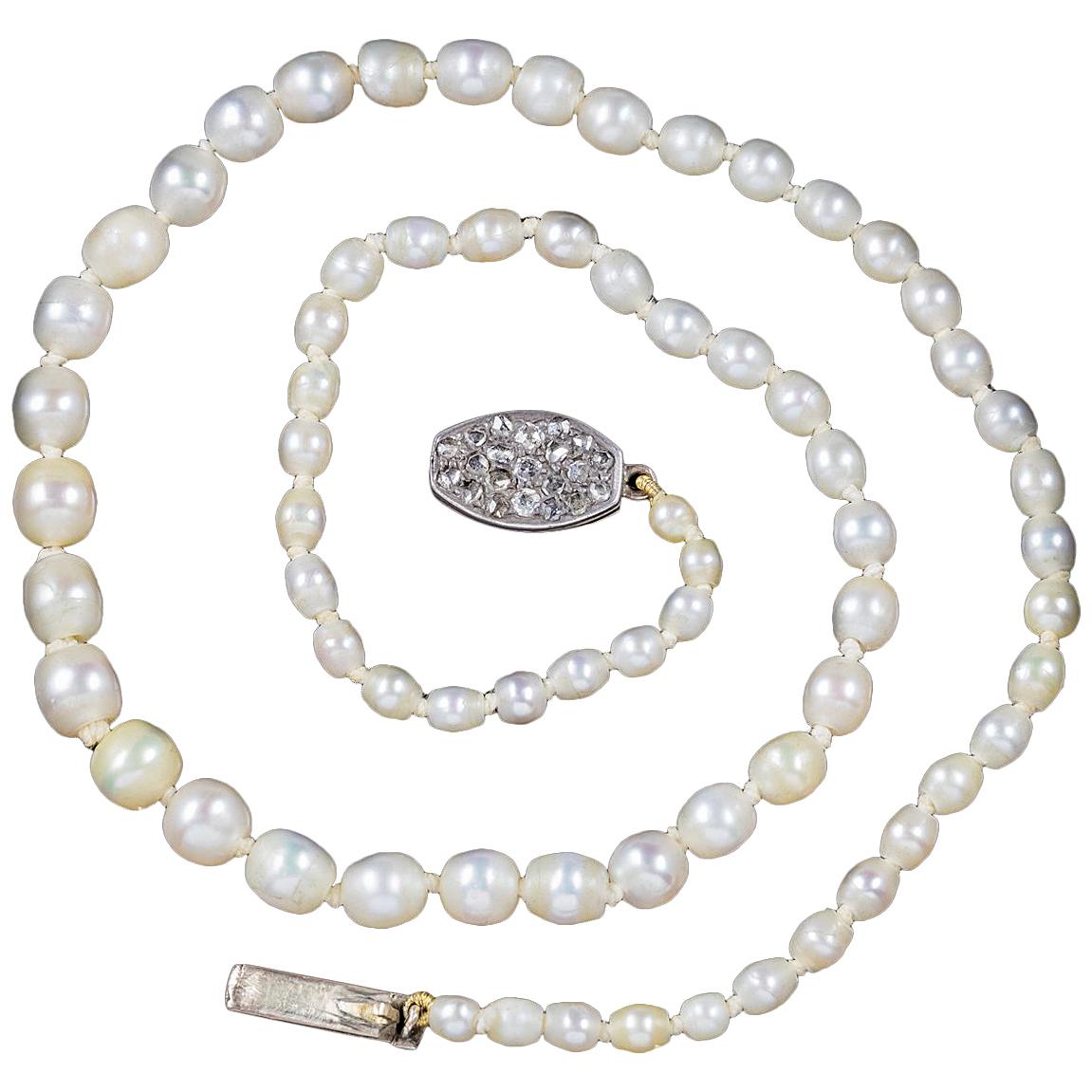 Antike viktorianische Perlenkette mit Diamantverschluss aus Naturperlen, vollständig zertifiziert, um 1900