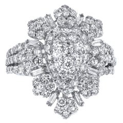18 Karat White Gold 2.56 Carat Diamond Flower Petal Ring