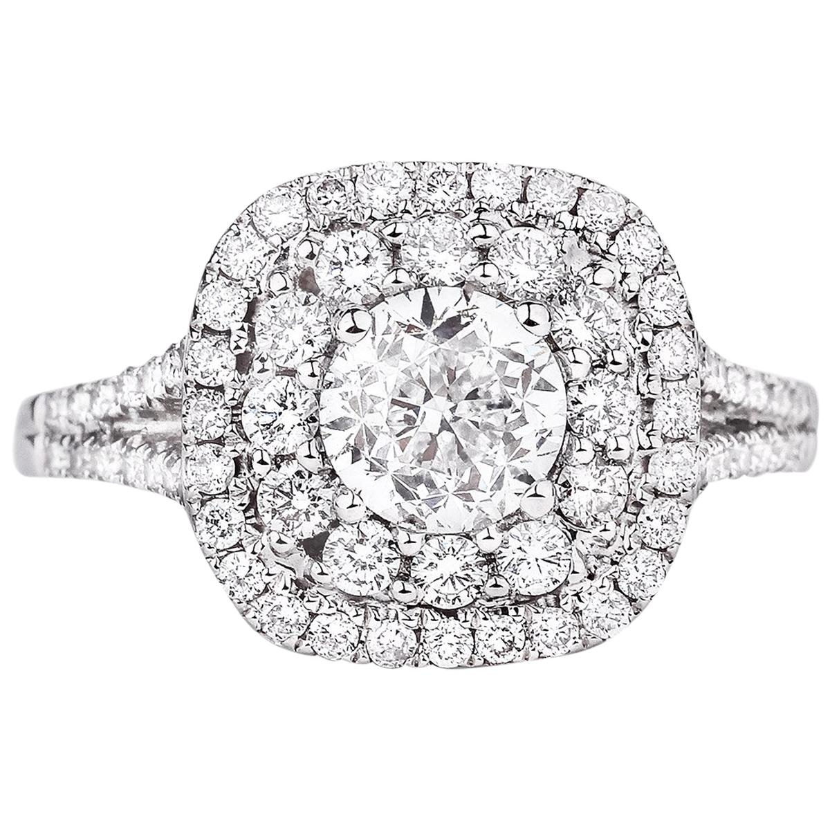 GIA Certified 1.83 Carat White Round Halo Diamond 18 Karat Gold Engagement Ring For Sale