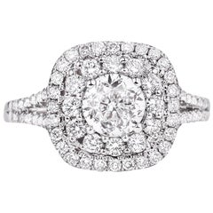 GIA Certified 1.83 Carat White Round Halo Diamond 18 Karat Gold Engagement Ring