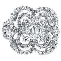 18 Karat White Gold 1.86 Carat Diamond Flower Petal Ring