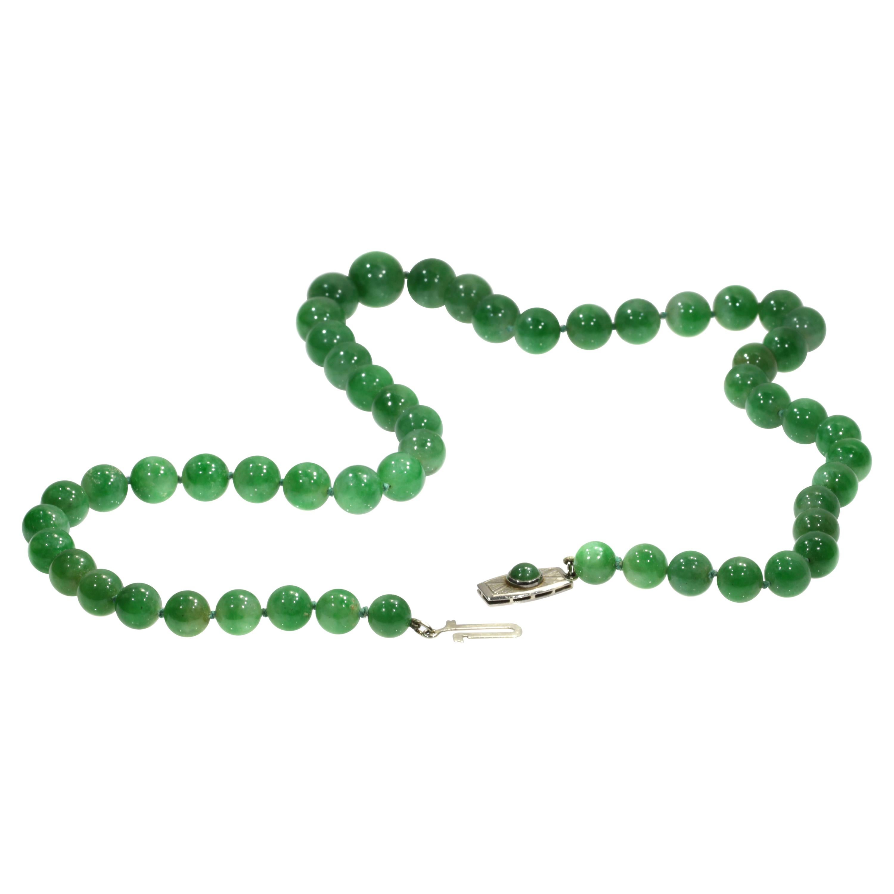 Certified Top Quality Natural A-Jadeite Necklace of 53 Beads '67.51 Grams' For Sale