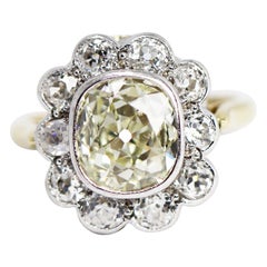 Vintage Old Mine Cushion Cut Diamond Cluster Engagement Ring