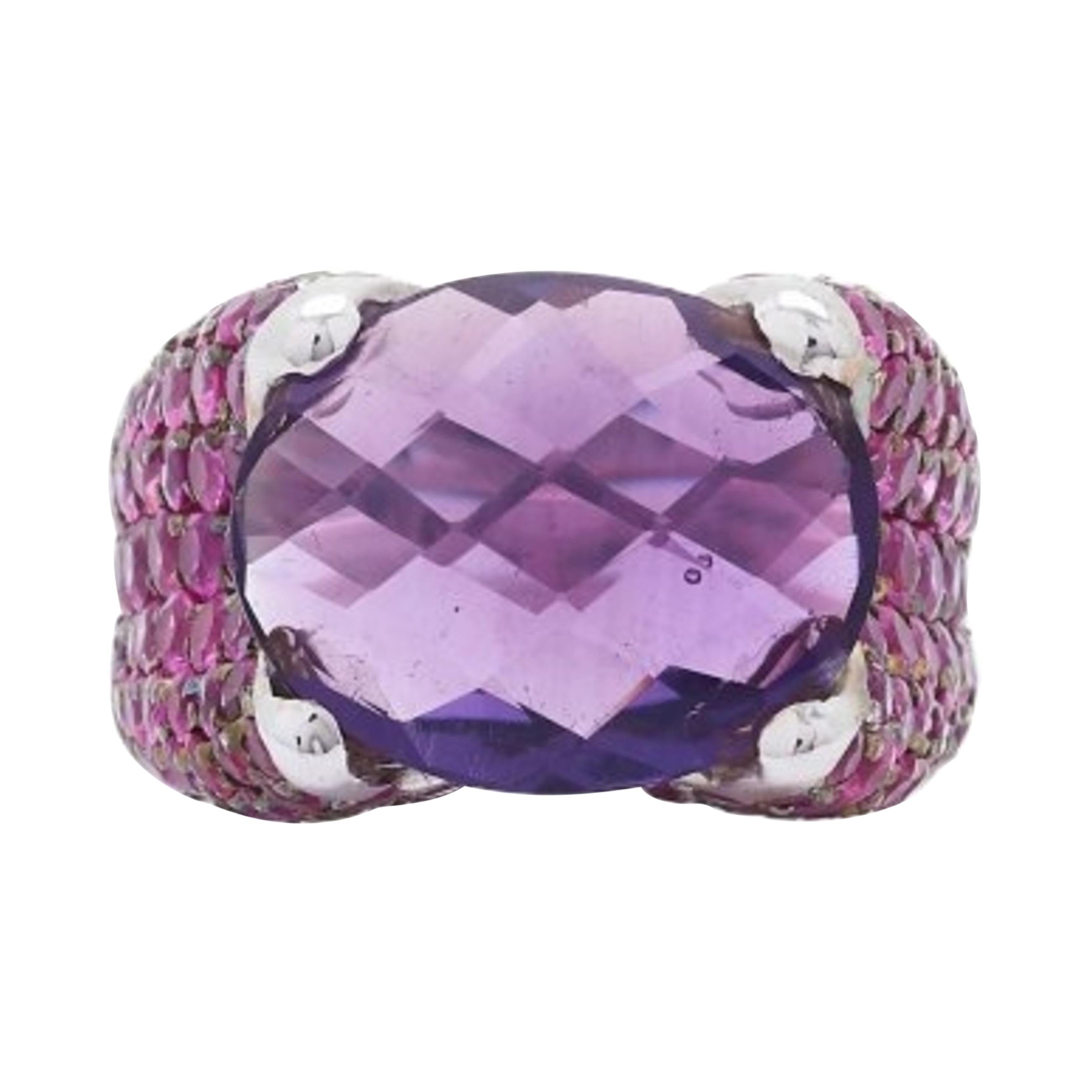 Beautiful 18 Karat White Gold Amethyst Ring, 6 Carat