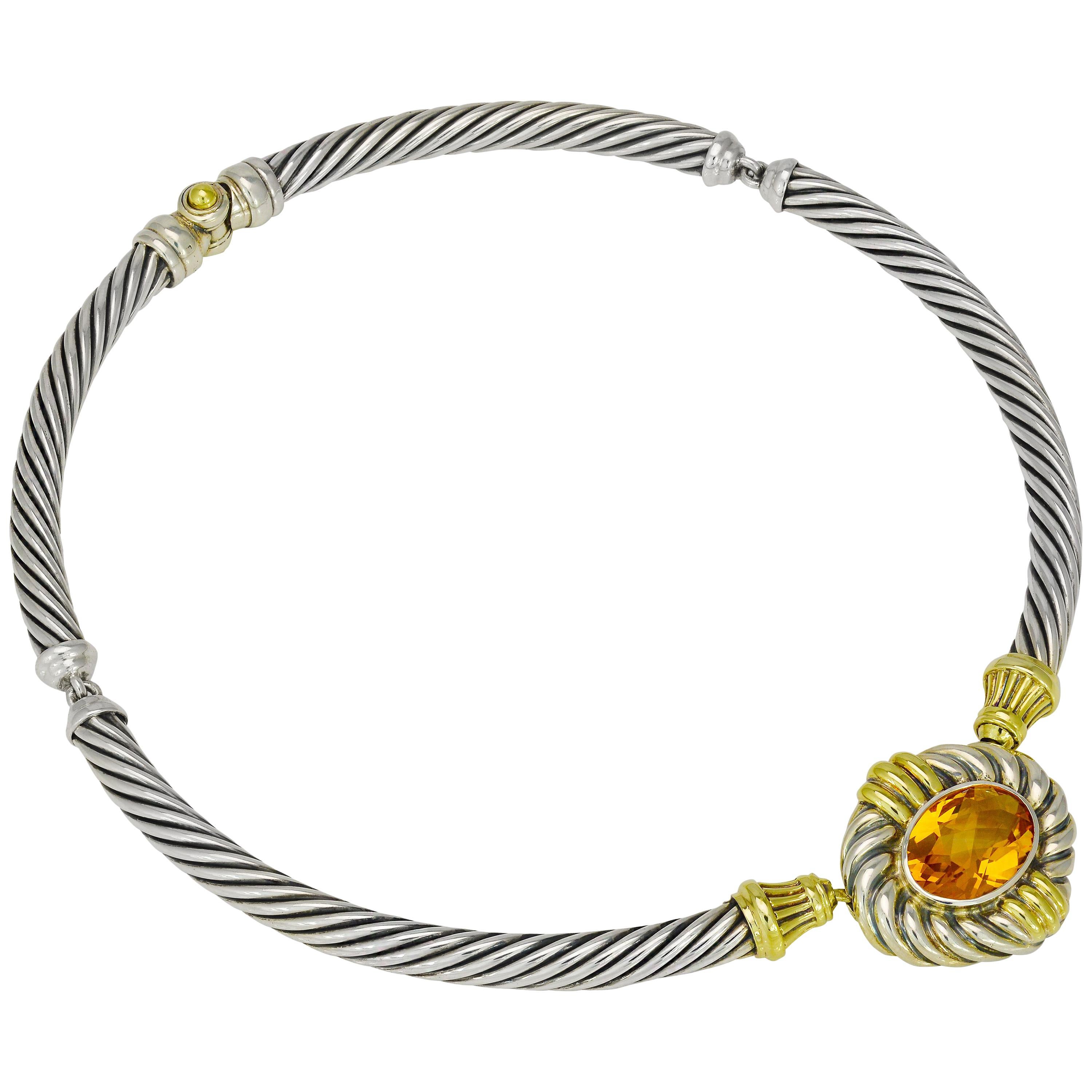 David Yurman Sterling Silver and Citrine Collar Necklace