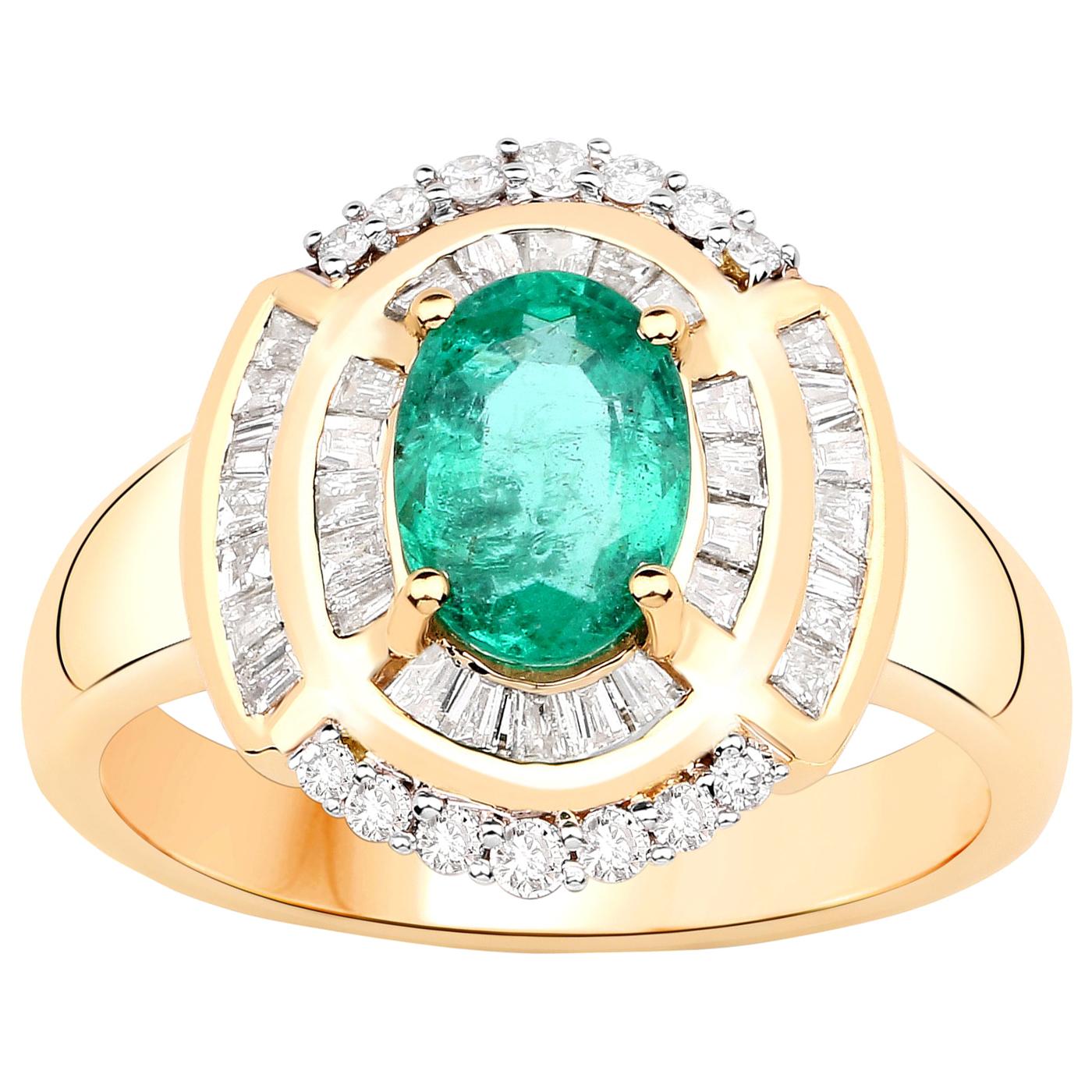 1.25 Carat Zambian Emerald Diamond 14 Karat Yellow Gold Cocktail Ring