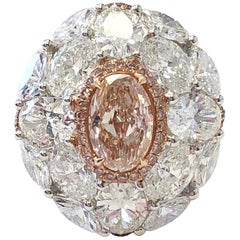 GIA Fancy Pink Brown Oval with White and Pink Diamonds in 18 Karat Gold