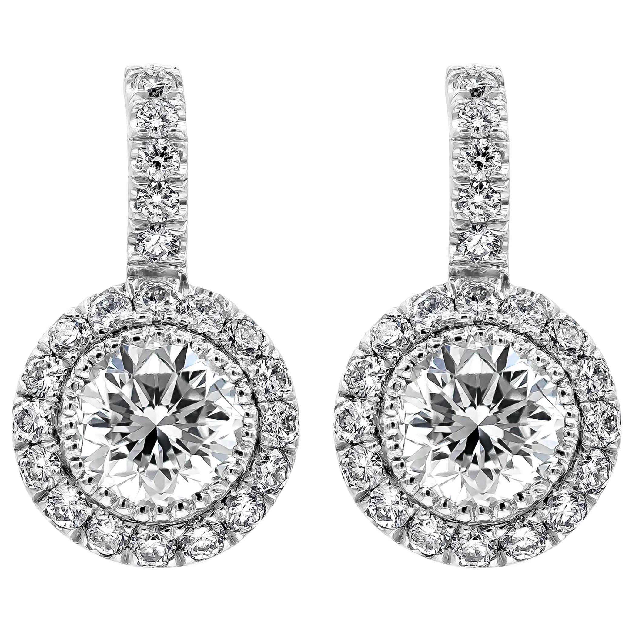 Roman Malakov, Vintage-Style Round Diamond Halo Drop Earrings For Sale ...