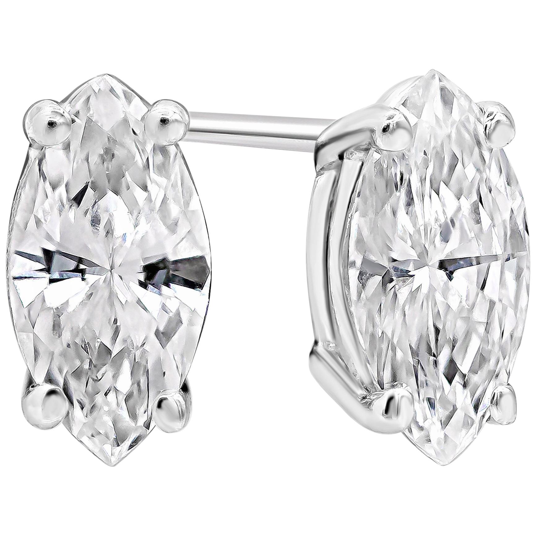 0.84 Carat Marquise Cut Diamond Stud Earrings