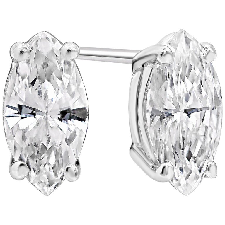 0.84 Carat Marquise Cut Diamond Stud Earrings at 1stDibs marquise cut