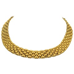 18 Karat Yellow Gold Italian Brick Link Necklace