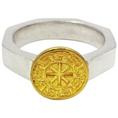 Greek Ixthus Gold Signet on Sterling Silver Octagon Ring