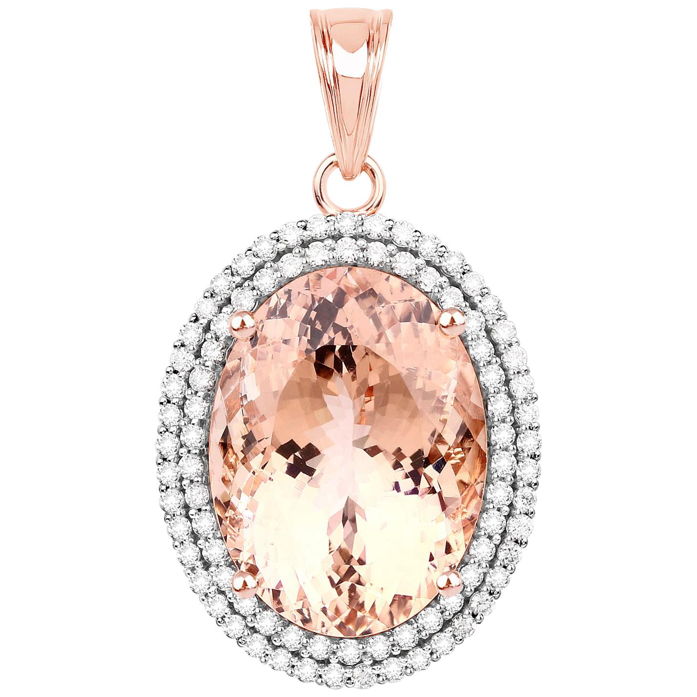 16.19 Carat Morganite Diamond 14 Karat Rose Gold Pendant