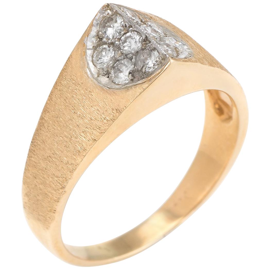 Vintage Pointed Diamond Ring 14k Yellow Gold Estate Fine Jewelry Satin Finish