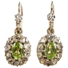 Antique Peridot Diamond Cluster Earrings, 19th Century