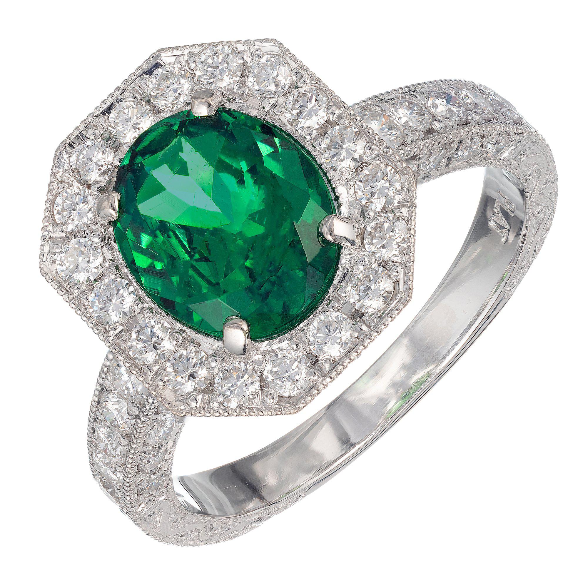 Peter Suchy GIA Certified 1.85 Carat Tsavorite Garnet Diamond Platinum Ring For Sale