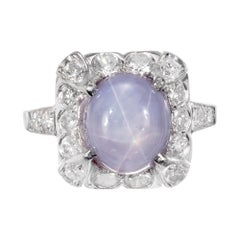 GIA Certified 7.40 Carat Star Sapphire Diamond Platinum Ring