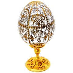 Vintage Star of the North Faberge Crystal Egg with Sterling Silver Gold-Plated