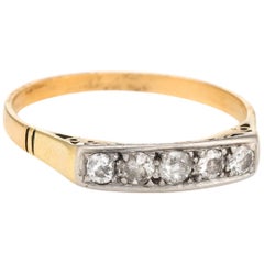 Antique Deco Mine Cut Diamond Band Vintage 14 Karat Gold Wedding Ring Estate