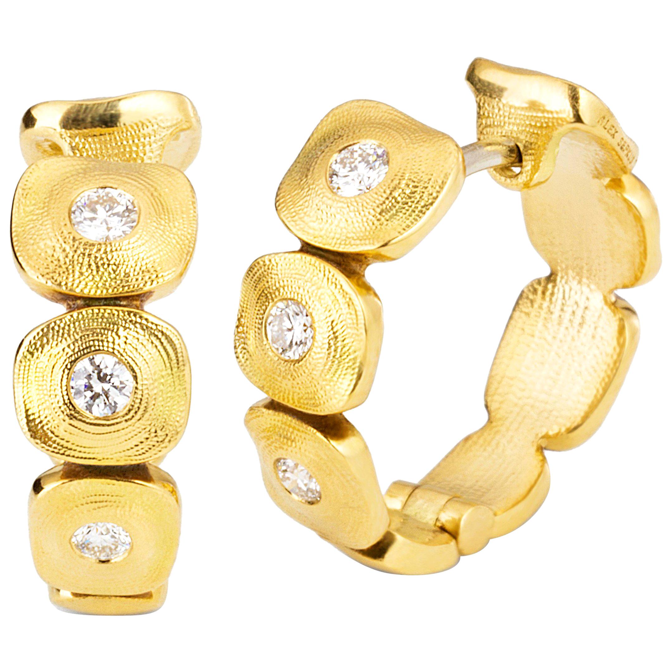 Alex Sepkus Yellow Gold and Diamond Reversible Huggie Earrings