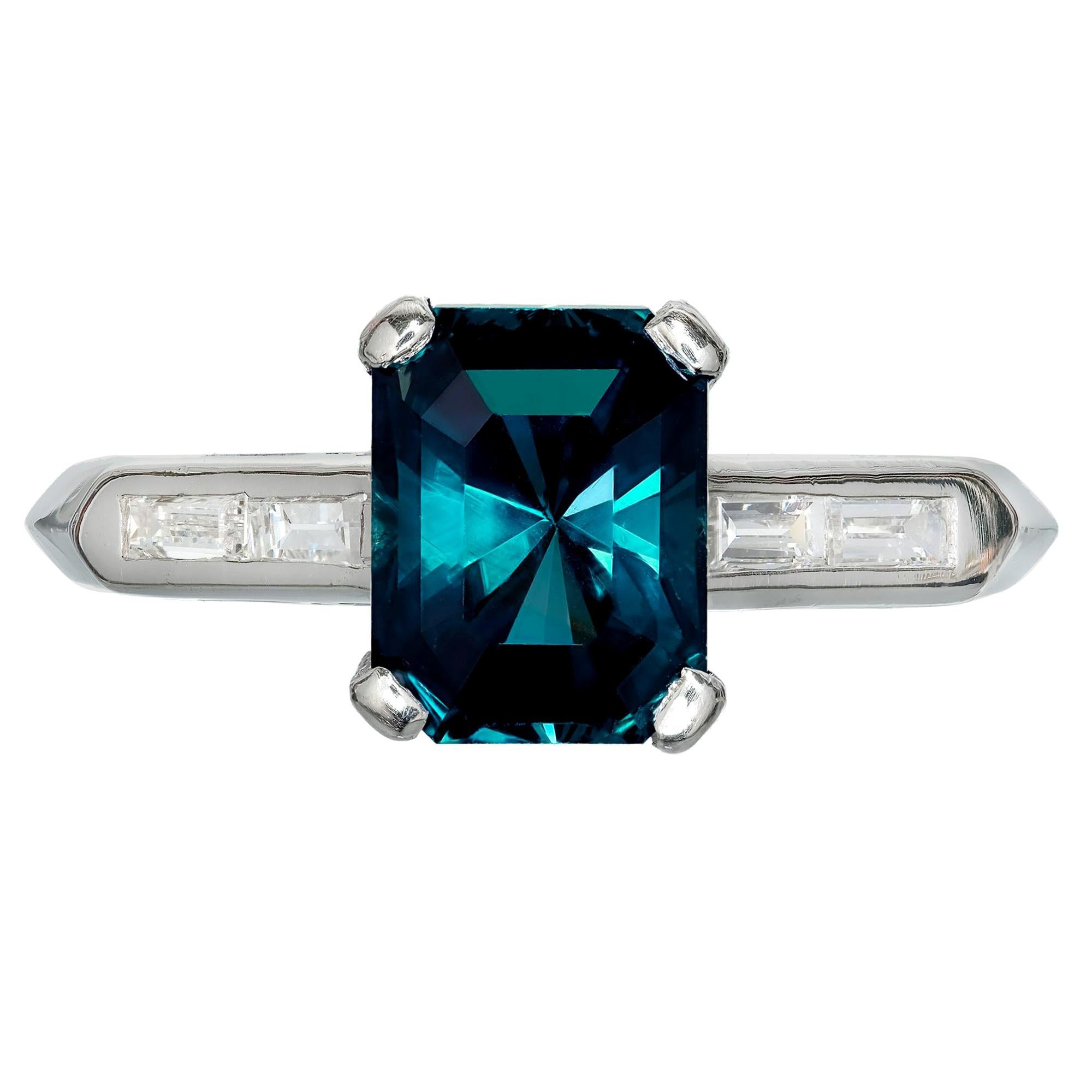 Peter Suchy GIA Certified 3.15 Carat Green Sapphire Diamond Platinum Ring