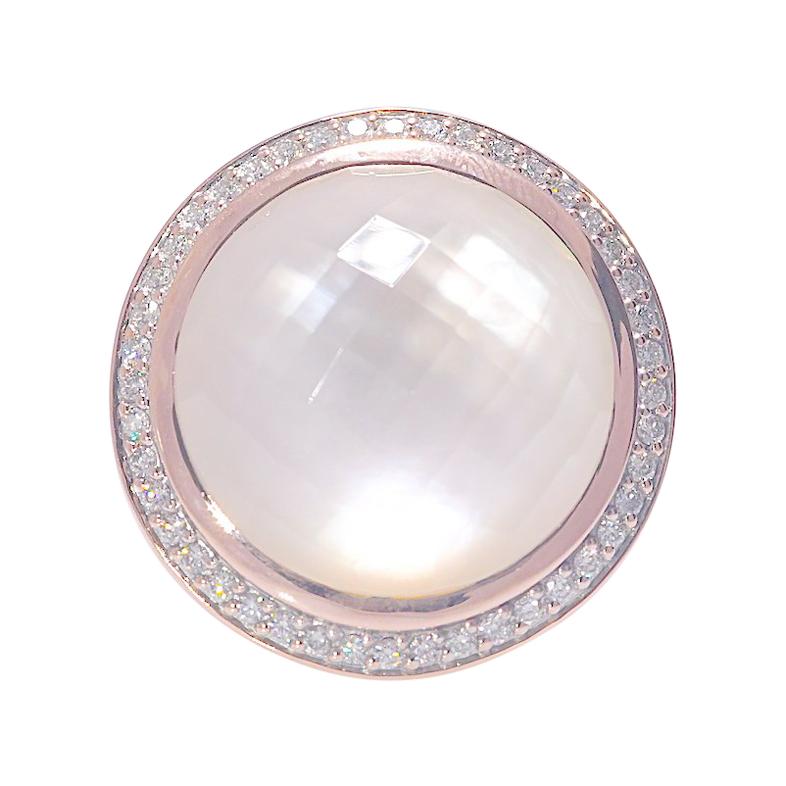 Mother of Pearl & Clear Quartz .54 CTW Diamond Rose Gold 14K Designer Ring