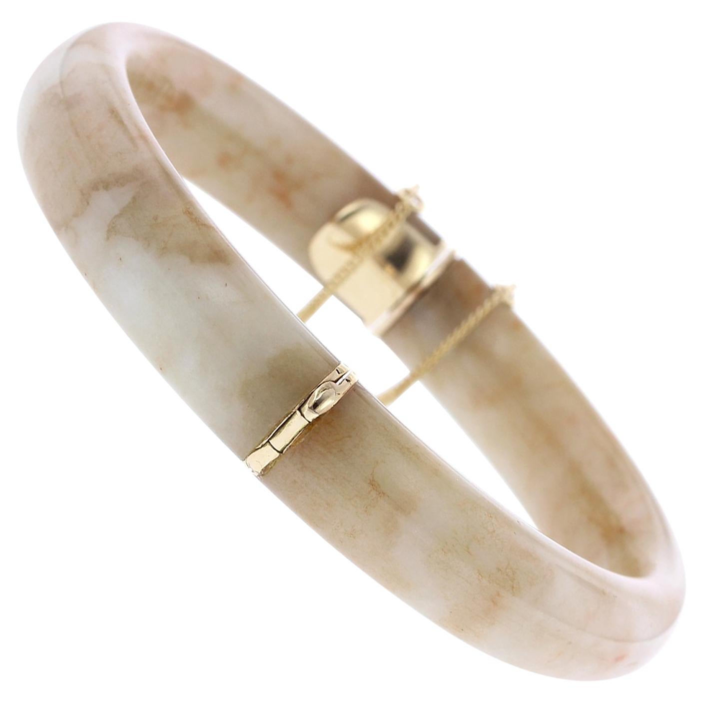 Ming's Hawaii 14 Karat Yellow Gold Jade Bangle For Sale