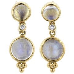 Temple St. Clair 18 Karat Yellow Gold Royal Blue Moonstone and Diamond Earrings