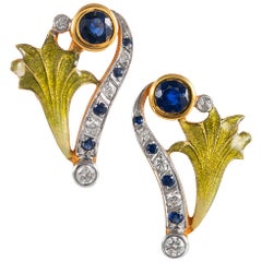 Sapphire, Enamel and Diamond Earrings, Signed Masriera