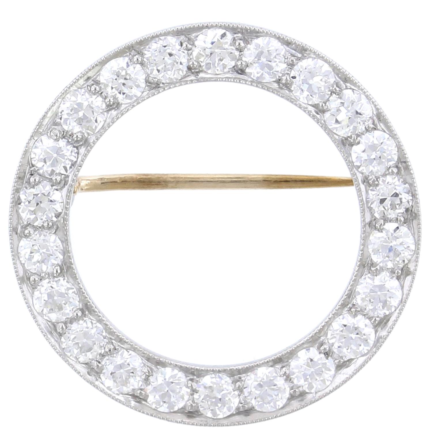 J.E. Caldwell Art Deco Platinum and Diamond Circle Pin
