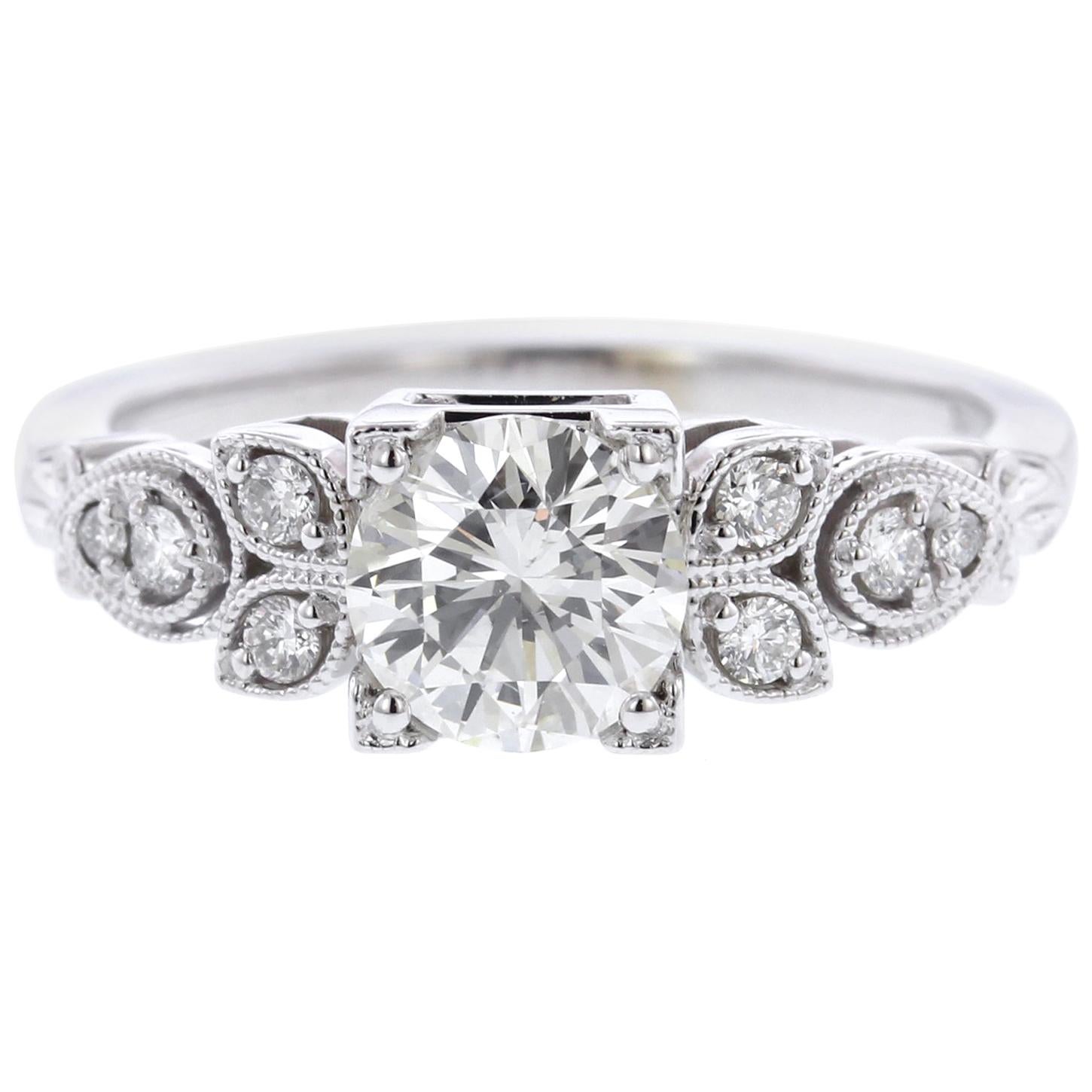 Vintage Style 14 Karat White Gold Diamond Engagement Ring