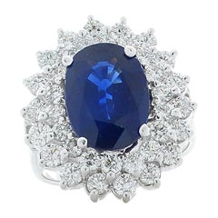 PGS Certified 4.05 Carat Oval Blue Sapphire & Diamond Cocktail Ring In 14K Gold