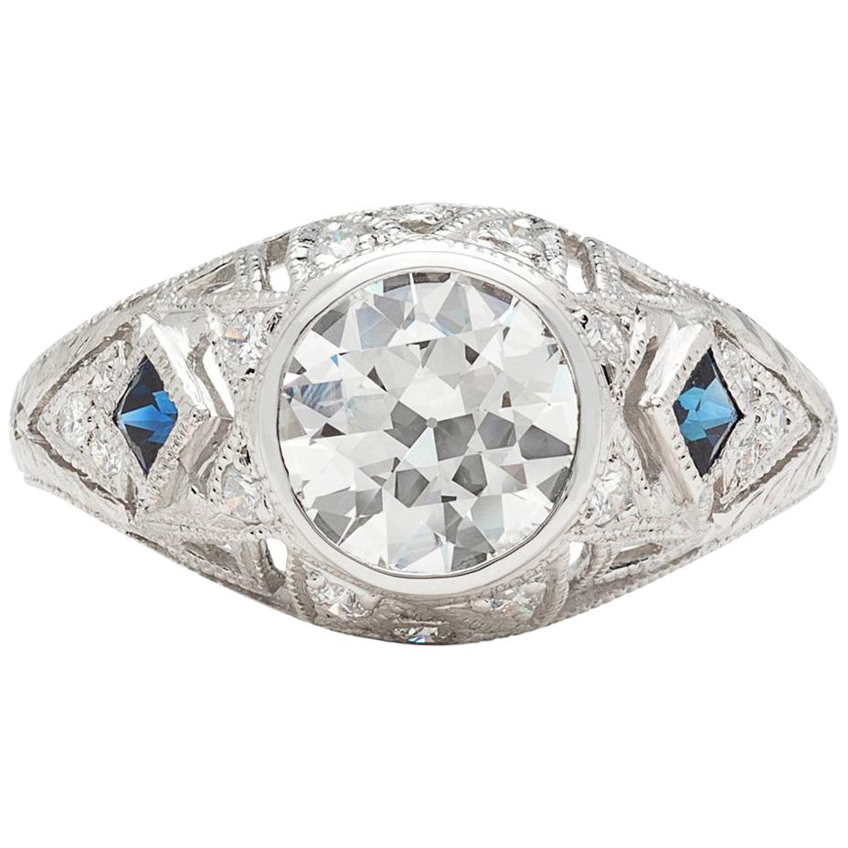GIA 1.25 carat I/SI1 Diamond Sapphire Engagement Ring