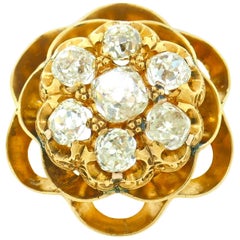 Antique 18 Karat Gold Cluster Cushion Cut Diamond Cocktail Ring