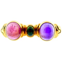 Bvlgari 18 Karat Gold, Amethyst, Peridot, Tourmaline Two-Finger Ring