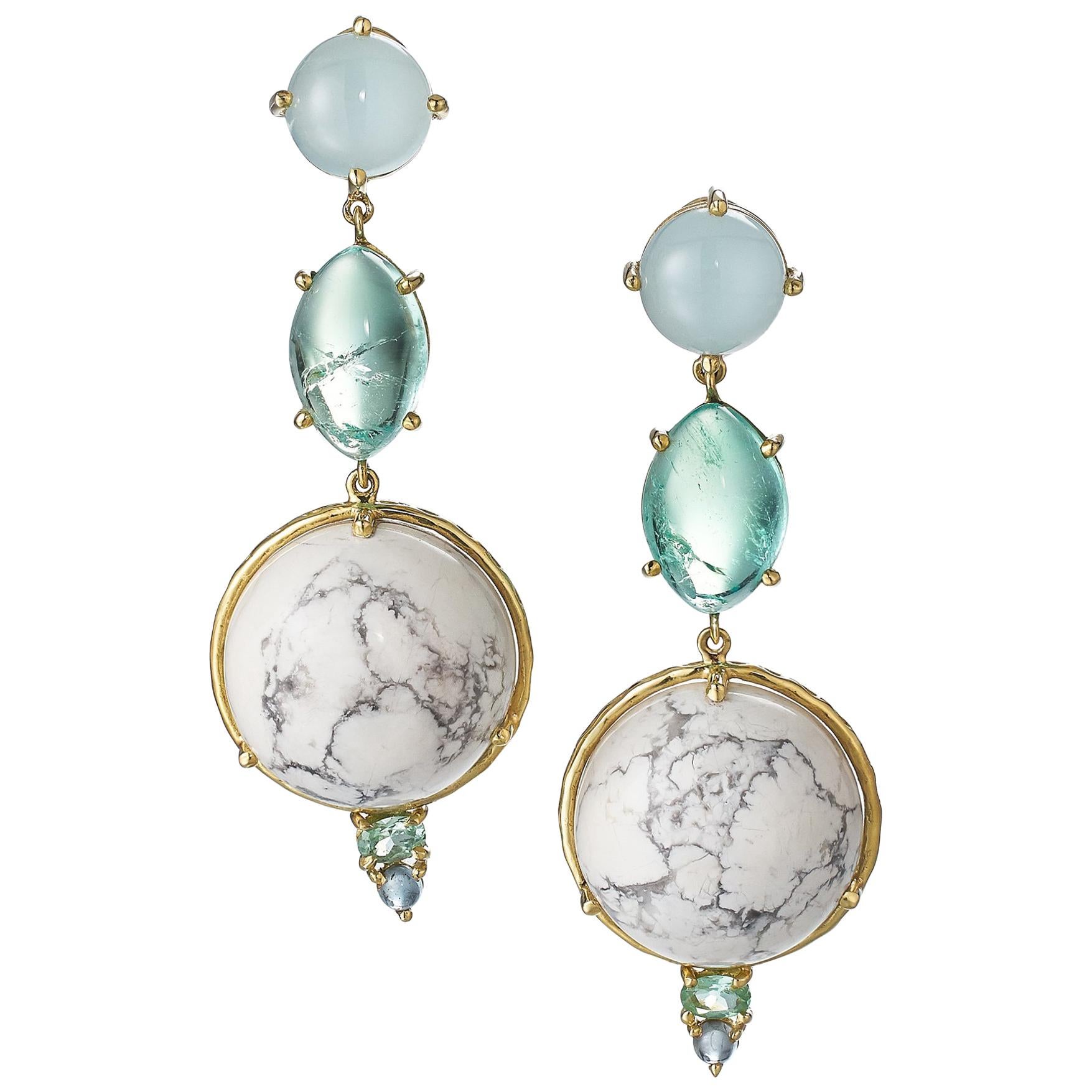 Daria de Koning Muzo Emerald, Aquamarine, White Howlite, Tourmaline Earrings For Sale