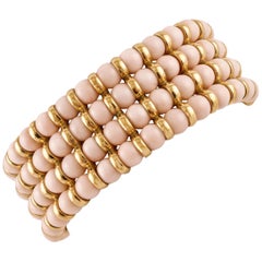 Angel Skin Pink Coral Spheres, 18 Karat Yellow Gold Beaded Link Bracelet