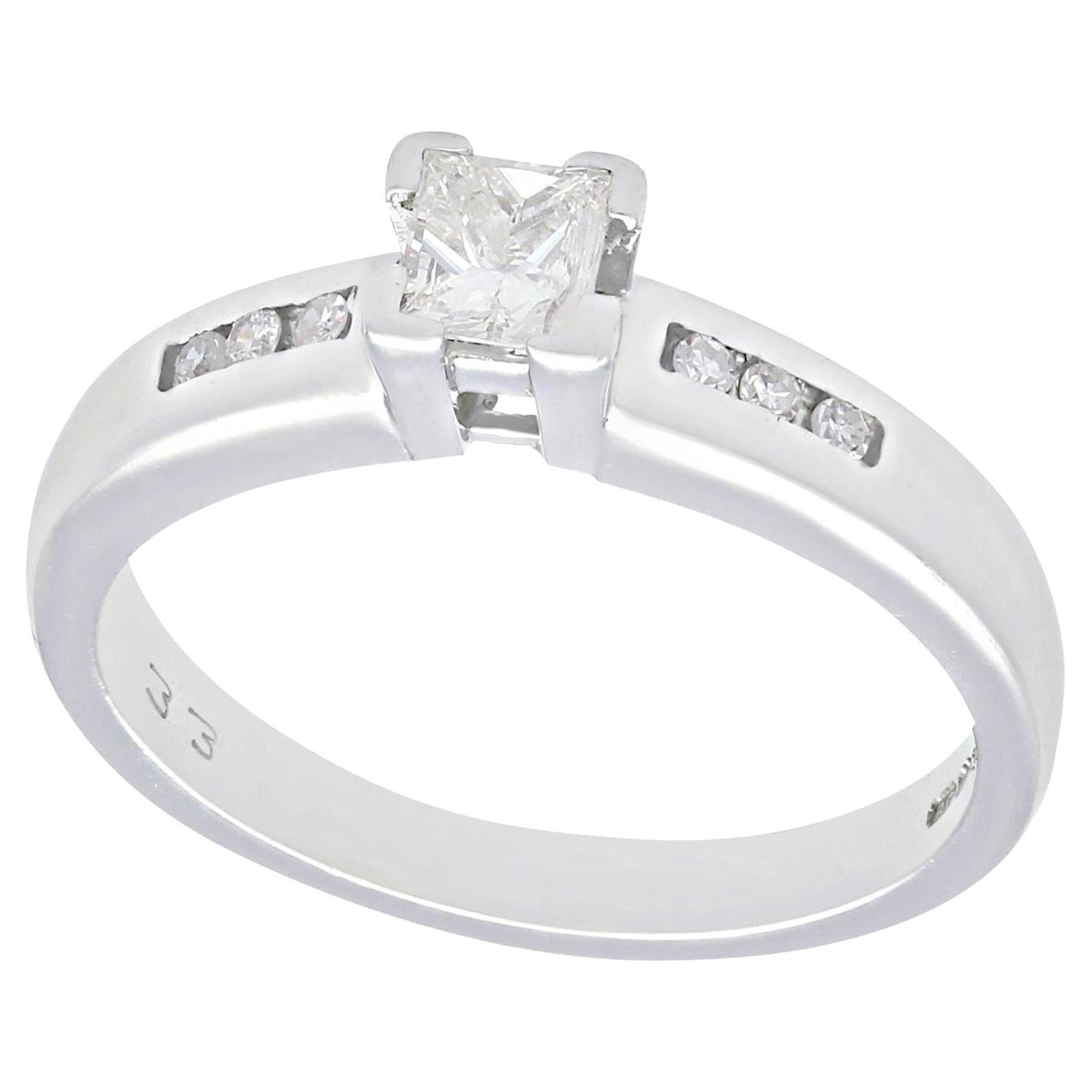 1990s Princess Cut Diamond and White Gold Solitaire Engagement Ring For Sale