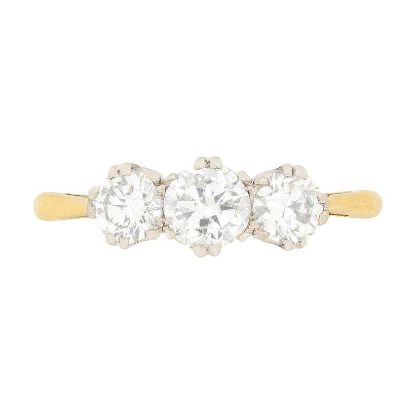 Late Art Deco Three-Stone Diamond Engagement Ring, circa 1930s