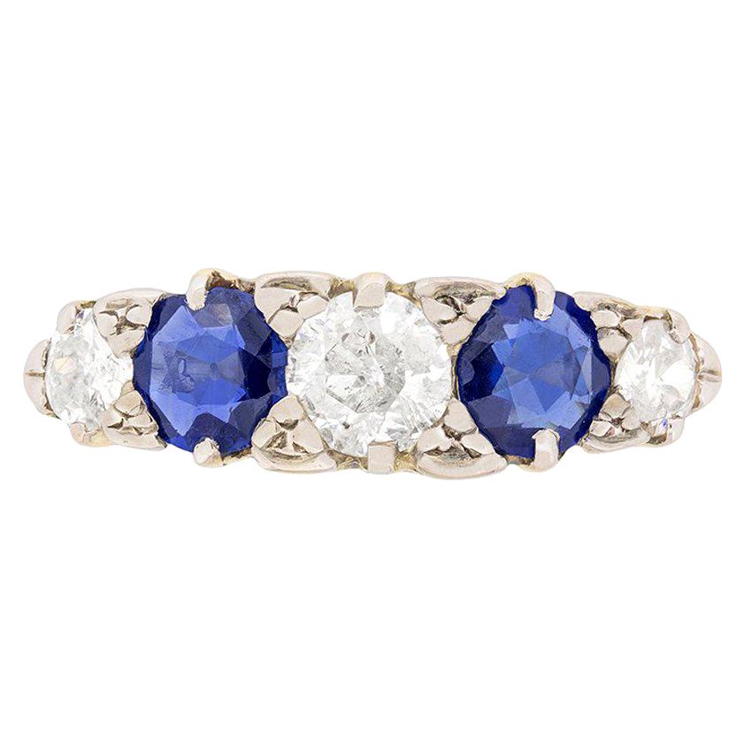 Edwardian Diamond and Sapphire Five-Stone Ring, circa 1910